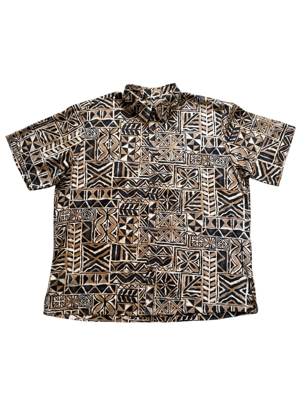 Bishop St Apparel Mens 2XL Brown Hawaiian Floral Block Aloha Made Hawaii Shirt